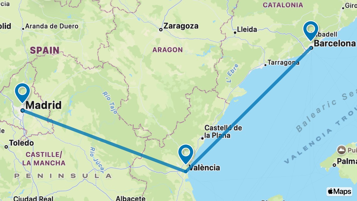 Trip itinerary map