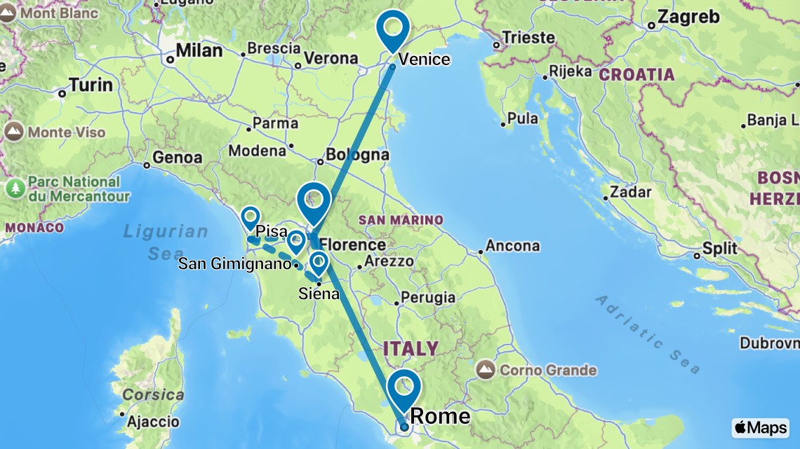 Trip itinerary map